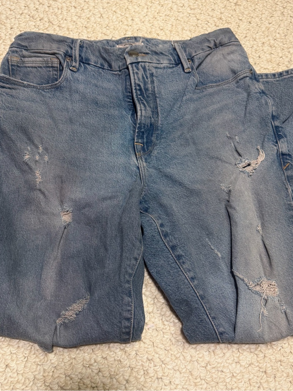 Good American Straight Leg Distressed Light Blue Denim Jeans Size 8